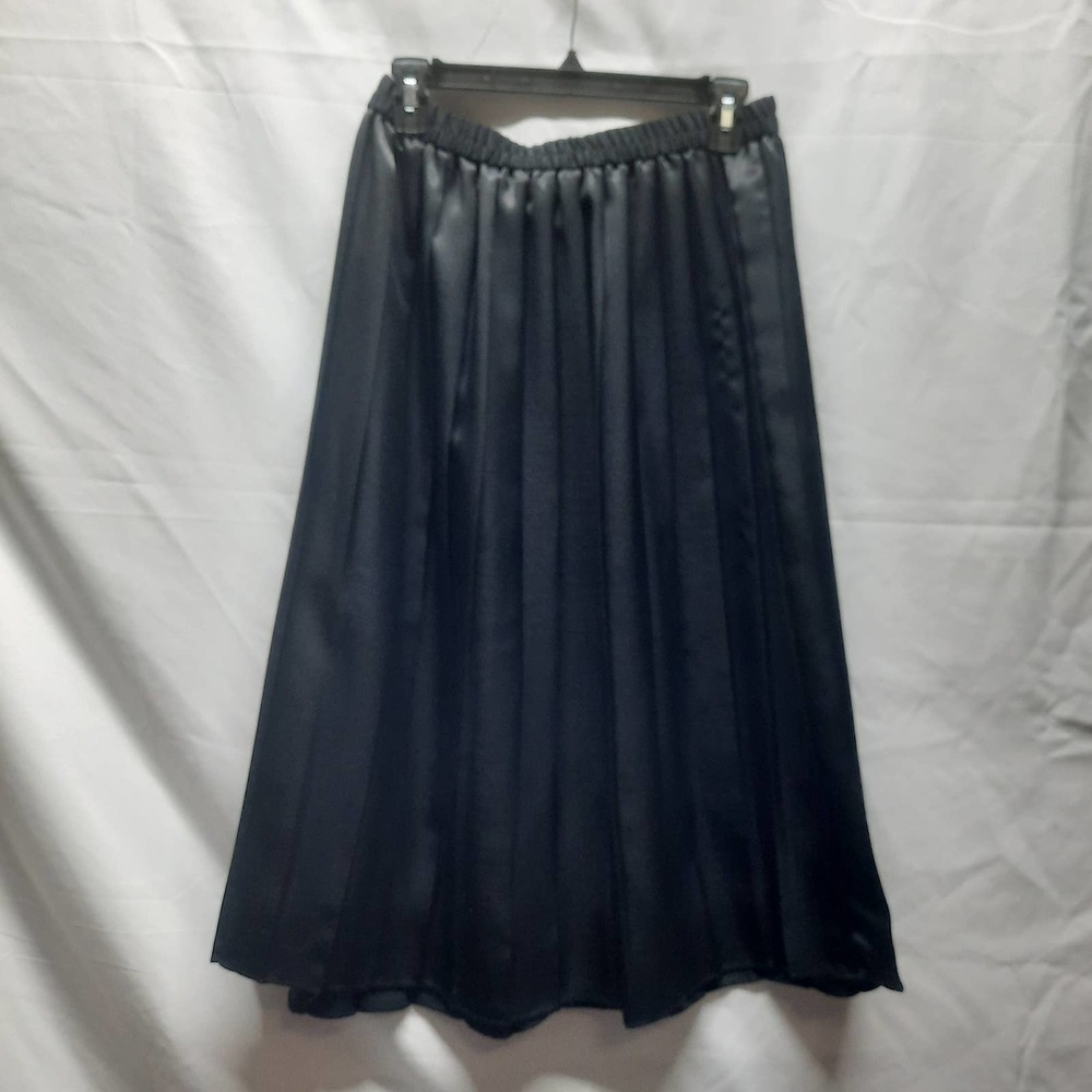 Koret Black Plisse Pleated silky feel elastic waist Holiday Work Maxi skirt Lg